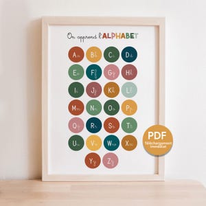 Poster educativo con l'alfabeto per imparare a leggere - Stampabile - Boho per la cameretta dei bambini, sala giochi, aula scolastica, livello GS CP CE1