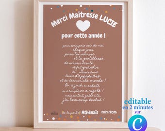 Regalo de fin de año escolar para maestro - tarjeta para modificar e imprimir tarjeta de agradecimiento para maestro - plantilla de Canva con texto y nombres