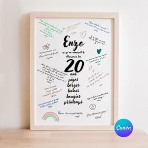Cartel de 20 Cumpleaños para imprimir para decorar la fiesta y guardar un recuerdo - plantilla personalizada para modificar y descargar canva