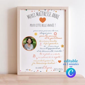 Dankeschön-Geschenk für Lehrer zum Ende des Schuljahres - Poster zum Ändern und Ausdrucken der Dankeskarte für Lehrer - Canva-Vorlage mit Text und Vornamen