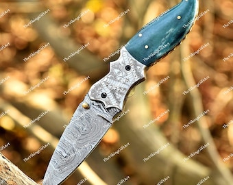Hand Forged Damascus Steel Viking Knife: Fixed/Folding Blade, Leather Sheath