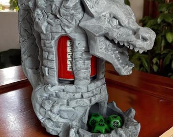 Dragon Fortress Dice Tower & Can Holder: 3D Printed RPG Table Decor