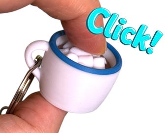 Hot Cocoa Clicker Keychain: 3D Printed Fidget Toy with Marshmallow