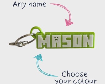 Pixel Style Personalized Name Keyring: 3D Printed Gamer Keychain