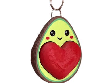 Kawaii Avocado Heart Clicker Keyring: 3D Printed Fidget Toy