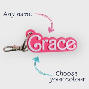Barbie Style Font Personalised Name Keyring for Girls, Cute Custom Name Tag Charm, Pink Name Keychain Gift for Kids and Teens
