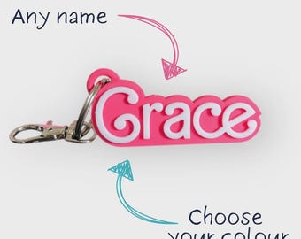 Barbie Style Font Name Keyring: Custom Pink PLA Charm