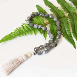 Labradorite Mini Mala, Watch Over Me 27 Bead Protection Mala, Knotted Mala, Mrditation Quarter Mala, Moonstone Mala, Meditation Mini Mala image 1