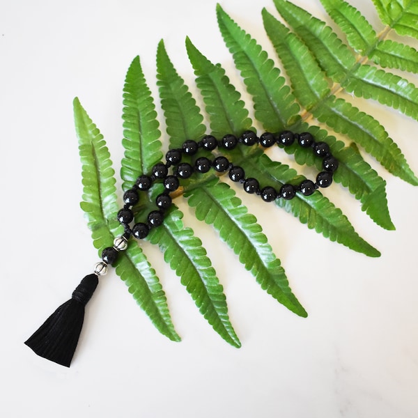 Shield Me 27 Bead Black Onyx Hand Knotted Mala, Black Onyx Quarter Mala, Pocket Mala, Meditation Beads, Protection Beads, Positivity Mala