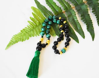 Emotional Healing Meditation Beads, Malachite and Black Onyx Mini Mala, Meditation Gift, 27 Bead Mala, Curse Remover, Positivity Mala,