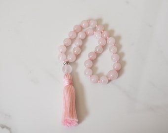 Hand Knotted Rose Quartz Mini Mala: Meditation Prayer Beads