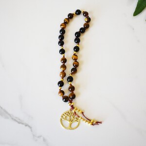 protection beads, tiger eye and gold tree of life mini mala, mindful gift