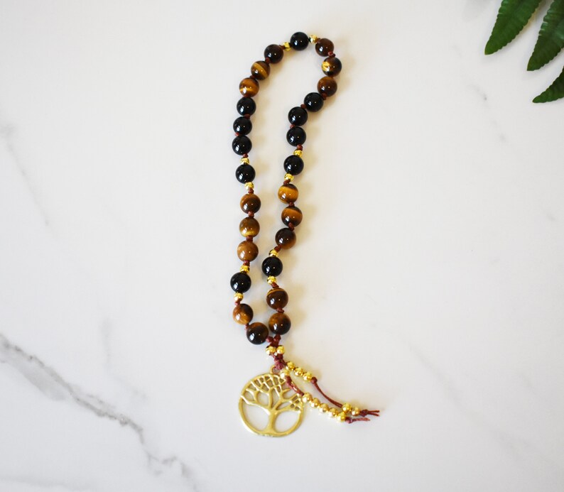 protection beads, tiger eye and gold tree of life mini mala, mindful gift