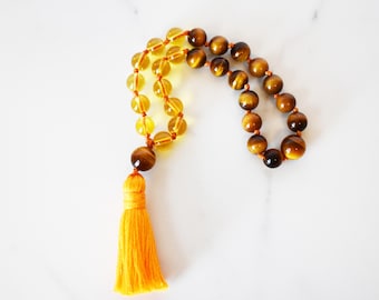 Citrine & Tiger Eye Mini Mala: Hand Knotted Meditation Beads