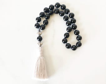 Black Onyx Hand Knotted Mini Mala: Meditation Beads, Mindful Gift