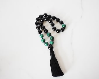 Malachite & Black Onyx Mini Mala: 27 Bead Meditation Beads