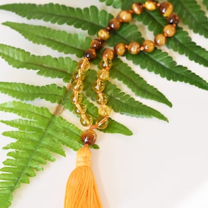 Prosperity and Protection Mala, 27 Bead Citrine and Tiger Eye Mini Mala, Hand NKnotted Mini Mala, Meditation Beads, Meditation Gifts image 1