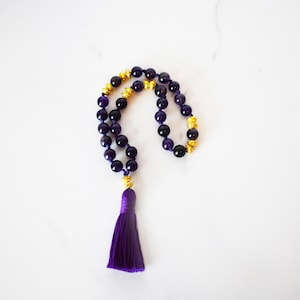 Amethyst Meditation Mala, 27 Bead Amethyst and Gold Mala, Purple Gemstone Mala for Meditation, Amethyst Prayer Beads, Mindful Gift, Mala