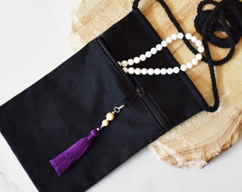 Mala Storage Bag, Mala Bag with Tassel, Prayer Beads Bag, Medicine Bag, Zip Front Bag, Meditation Bag, Adjustable Bag, Cross Body Bag