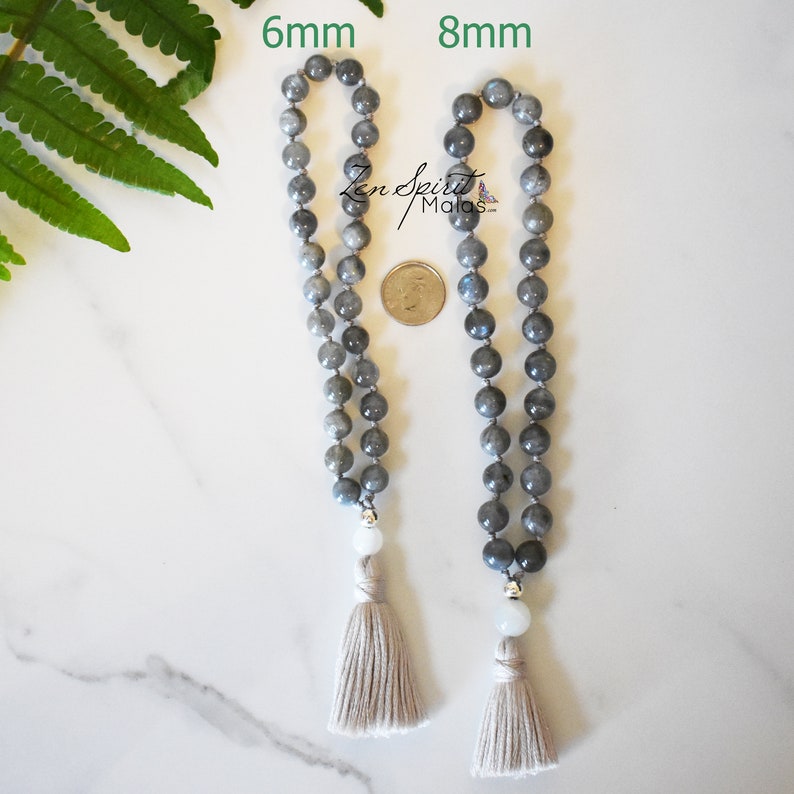 Labradorite Mini Mala, Watch Over Me 27 Bead Protection Mala, Knotted Mala, Mrditation Quarter Mala, Moonstone Mala, Meditation Mini Mala image 5