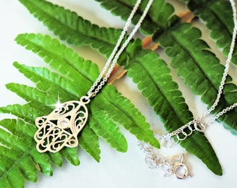 Silver Hamsa Necklace, Protection Necklace, Hand of Fatima Necklace, Meditation Gift, Silver Hand Necklace, Stocking Stuffers, Good luck