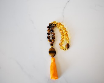 Citrine & Tiger Eye Mini Mala: Hand-Knotted Meditation Beads
