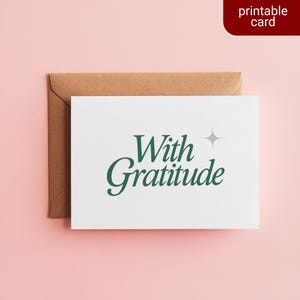 imprimable de remerciement, carte de remerciement, typographie verte élégante minimaliste | Téléchargement numérique