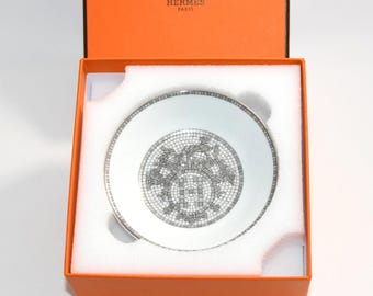 Hermes Mosaique au 24 Sauce Plate 10 cm Platinum silver soy sauce porcelain