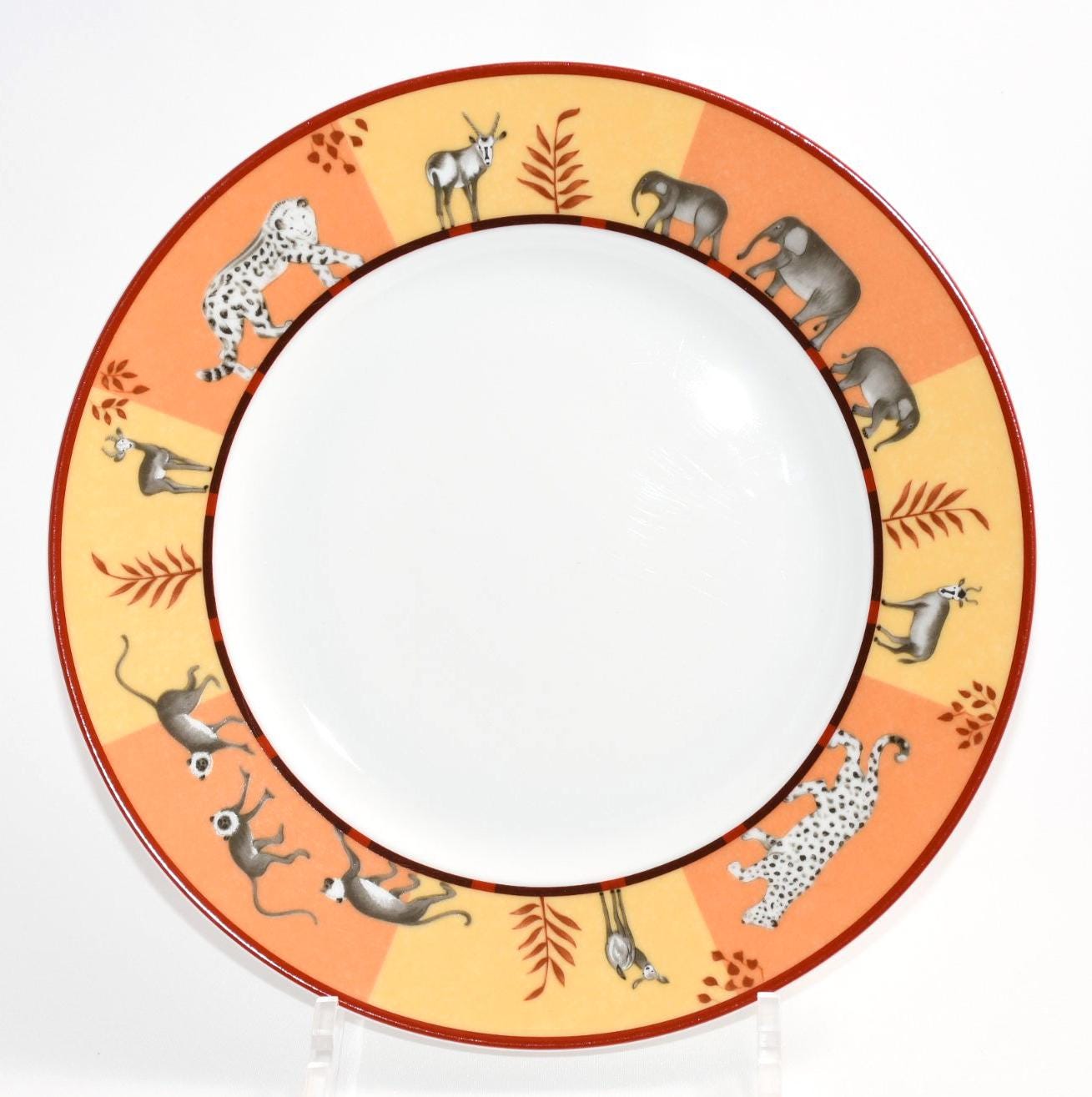 Hermes Africa Dessert Plate 22.5 Cm Porcelain Orange Animal