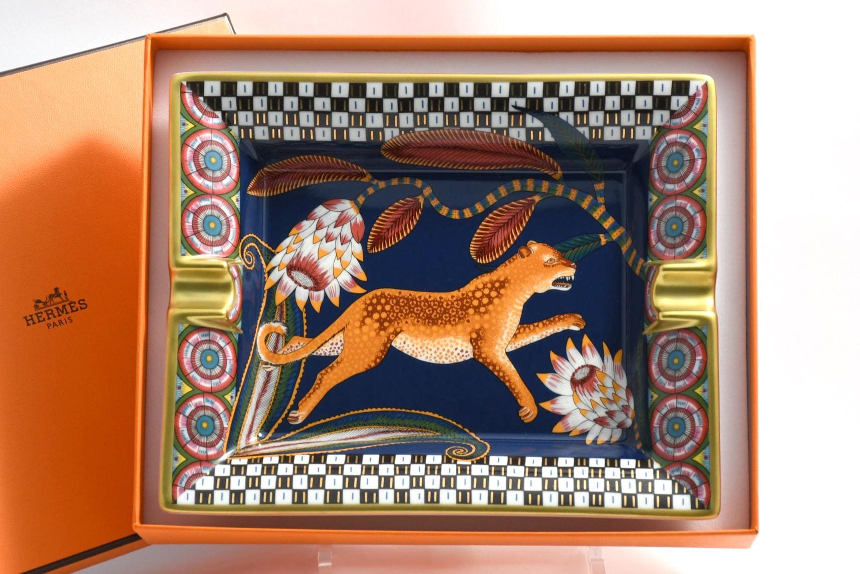 Hermes the Savana Dance Change Tray Navy Porcelain Ashtray Plate