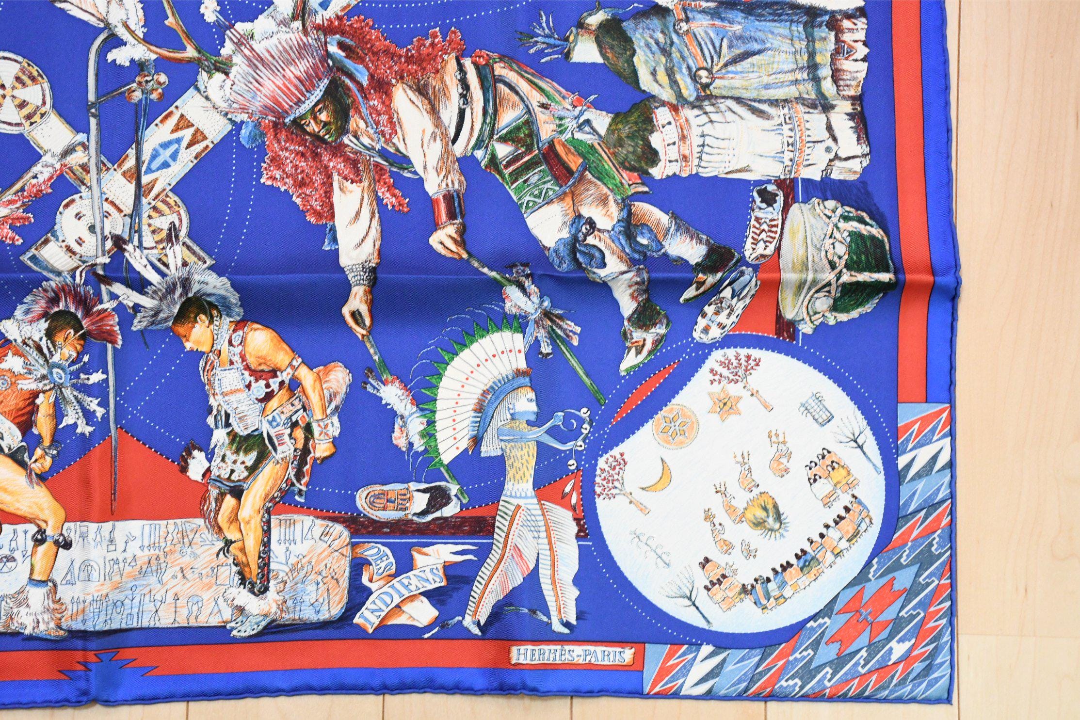 Hermes Scarf Les Danses Des Indiens by Kermit Oliver 90 Cm Silk