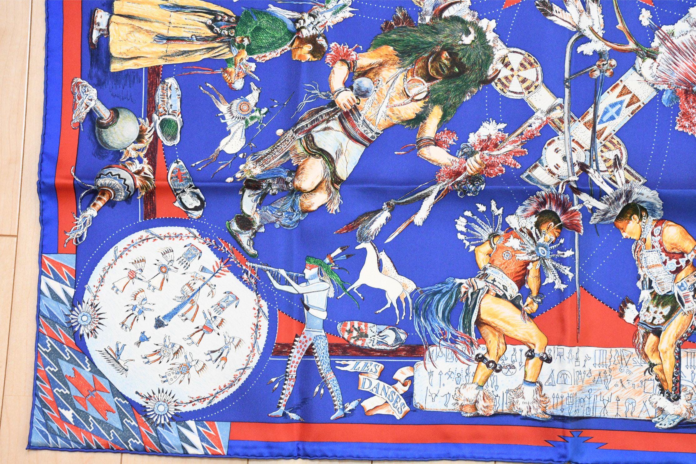 Hermes Scarf Les Danses Des Indiens by Kermit Oliver 90 Cm Silk