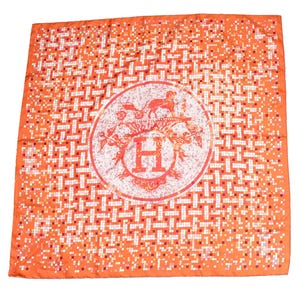 Hermes Scarf Mosaique au 24 silk 90 cm orange horse Carre 35″