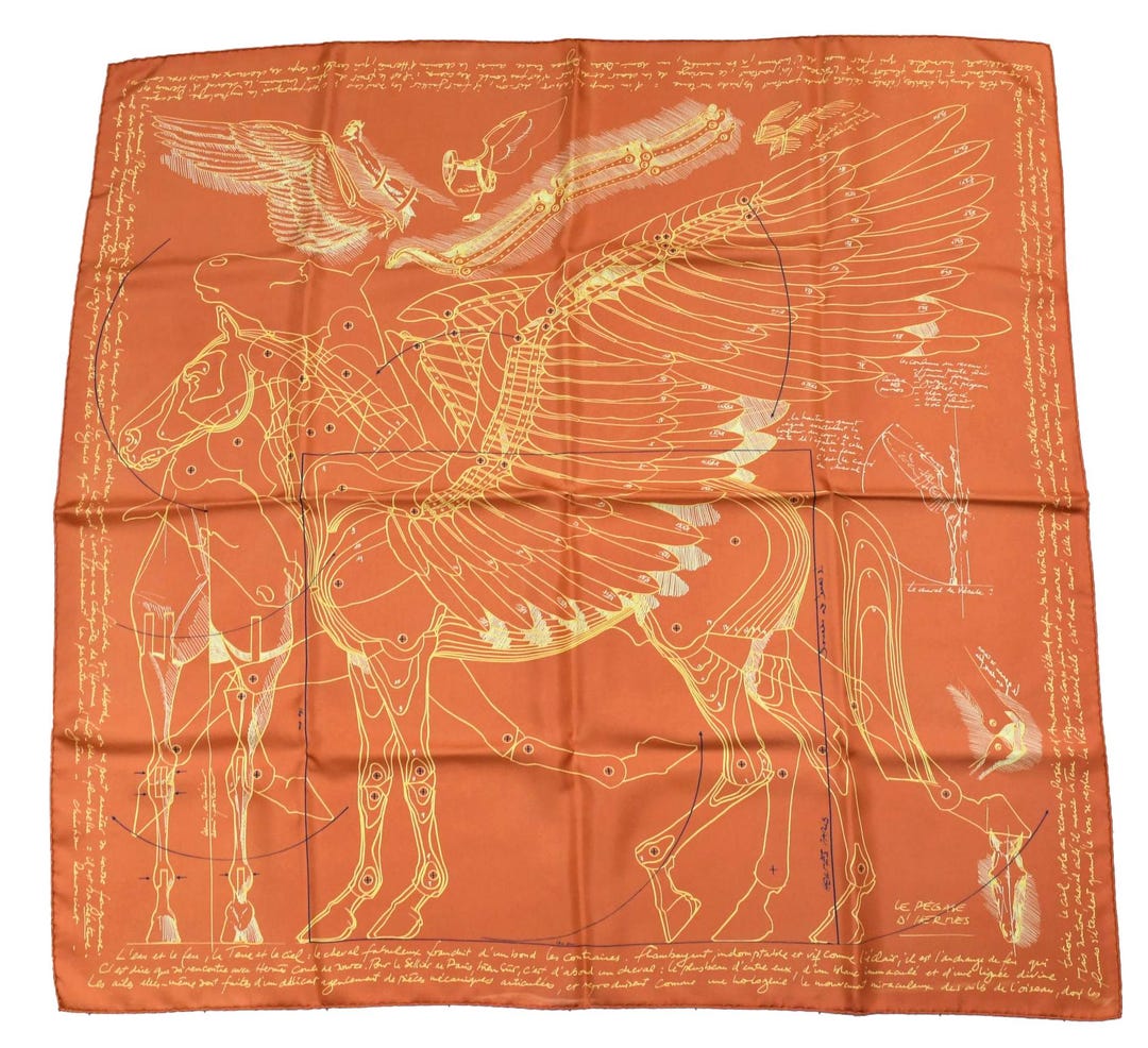 Hermes Scarf Le Pegase D'hermes 90 Cm Silk Orange Carre Pegasus