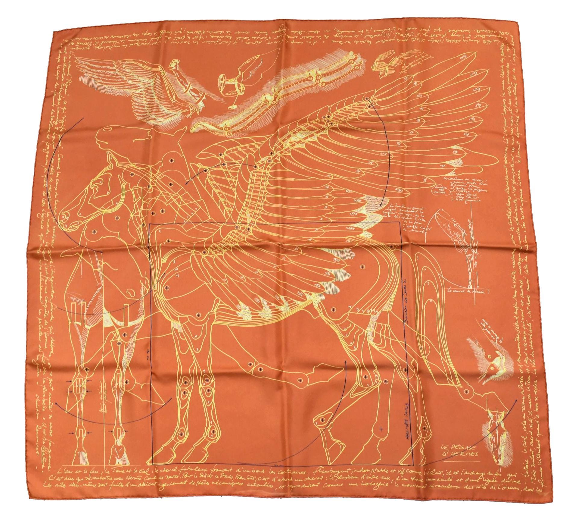 Hermes Scarf Le Pegase D'hermes 90 Cm Silk Orange Carre Pegasus