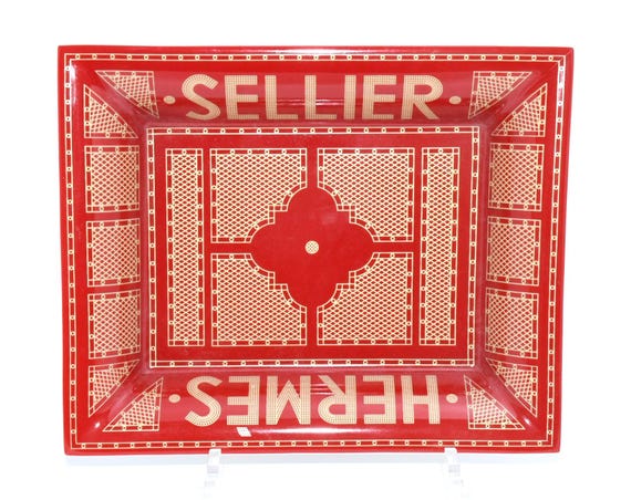 hermes sellier ceramic tray セラミック トレイ Hermes Sellier Change Tray Porcelain Ashtray Red Plate Tableware