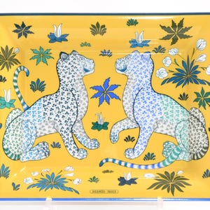 Hermes Les Leopards Change tray yellow porcelain Ashtray plate leopard
