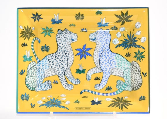 Hermes Les Leopards Change Tray Yellow Porcelain Ashtray Plate