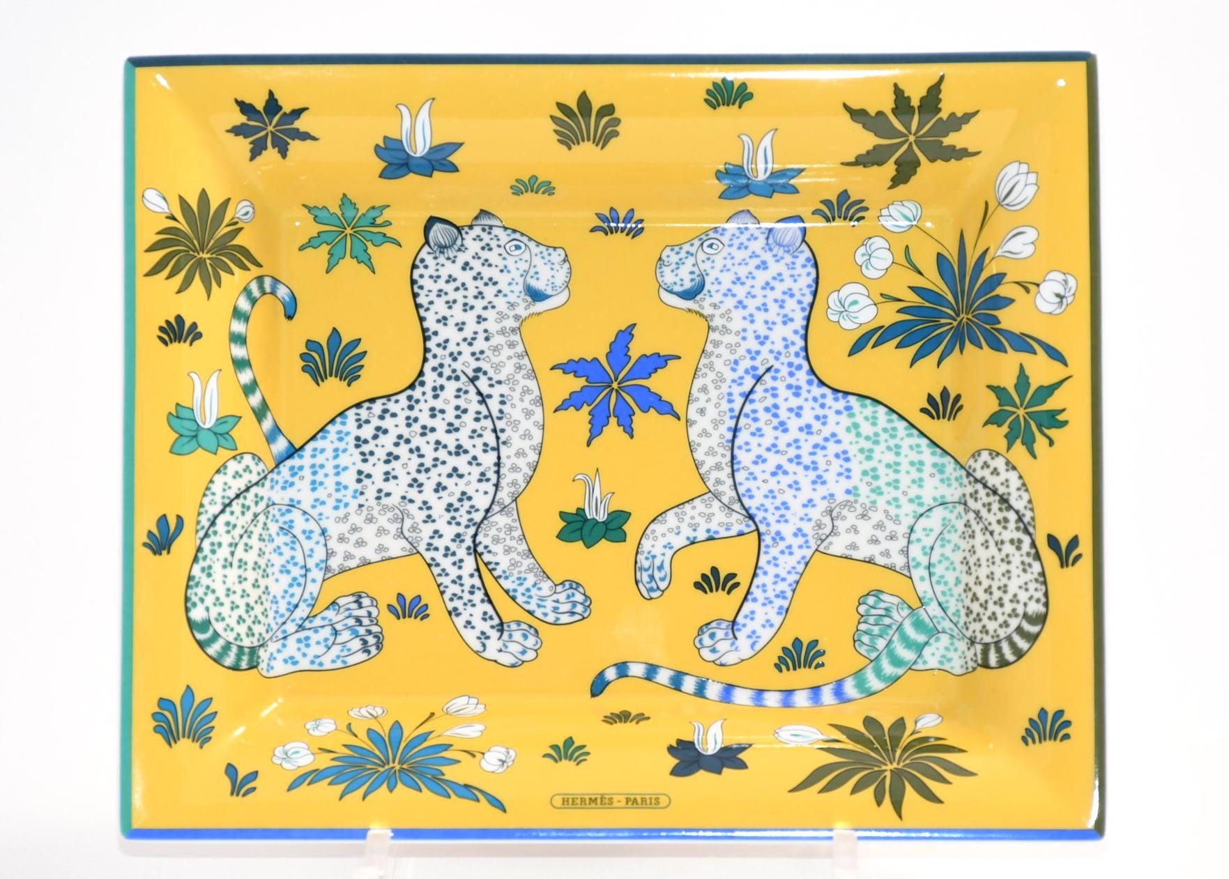 Hermes Les Leopards Change Tray Yellow Porcelain Ashtray Plate