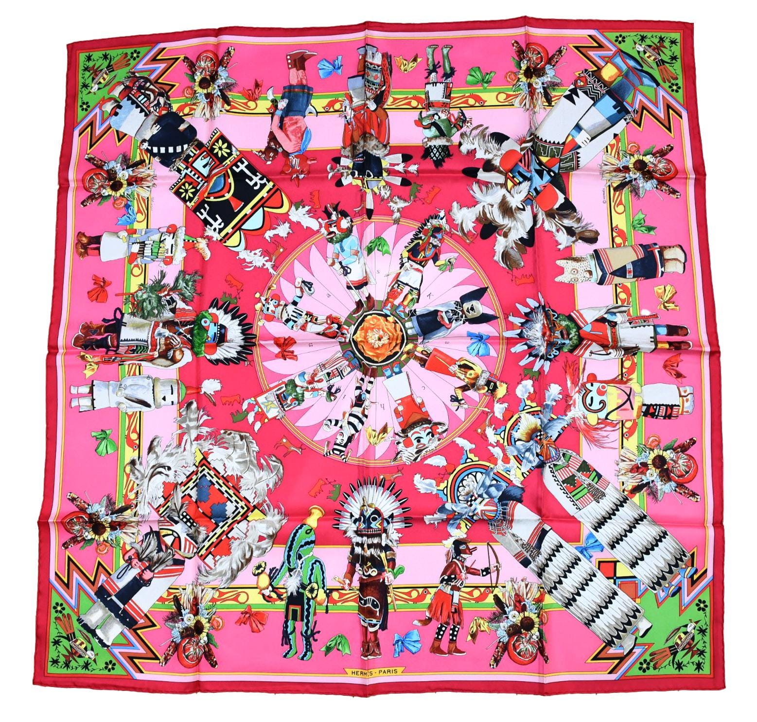 カチナ　HERMES　エルメス　アスコットタイ　KACHINAS ブルー　黒 カチナ HERMES エルメス アスコットタイ KACHINAS ブルー 黒 【公式通販】