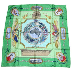 Bufanda Hermes Le Geographe 90 cm seda verde geografía Carré mapa 35″