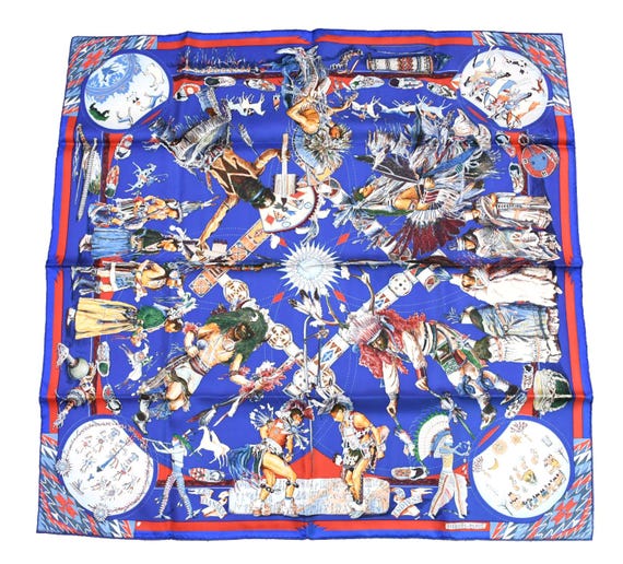 HERMES カレ90 LES DANSES DES INDIENS Hermes Scarf Les Danses Des Indiens by Kermit Oliver 90 Cm Silk