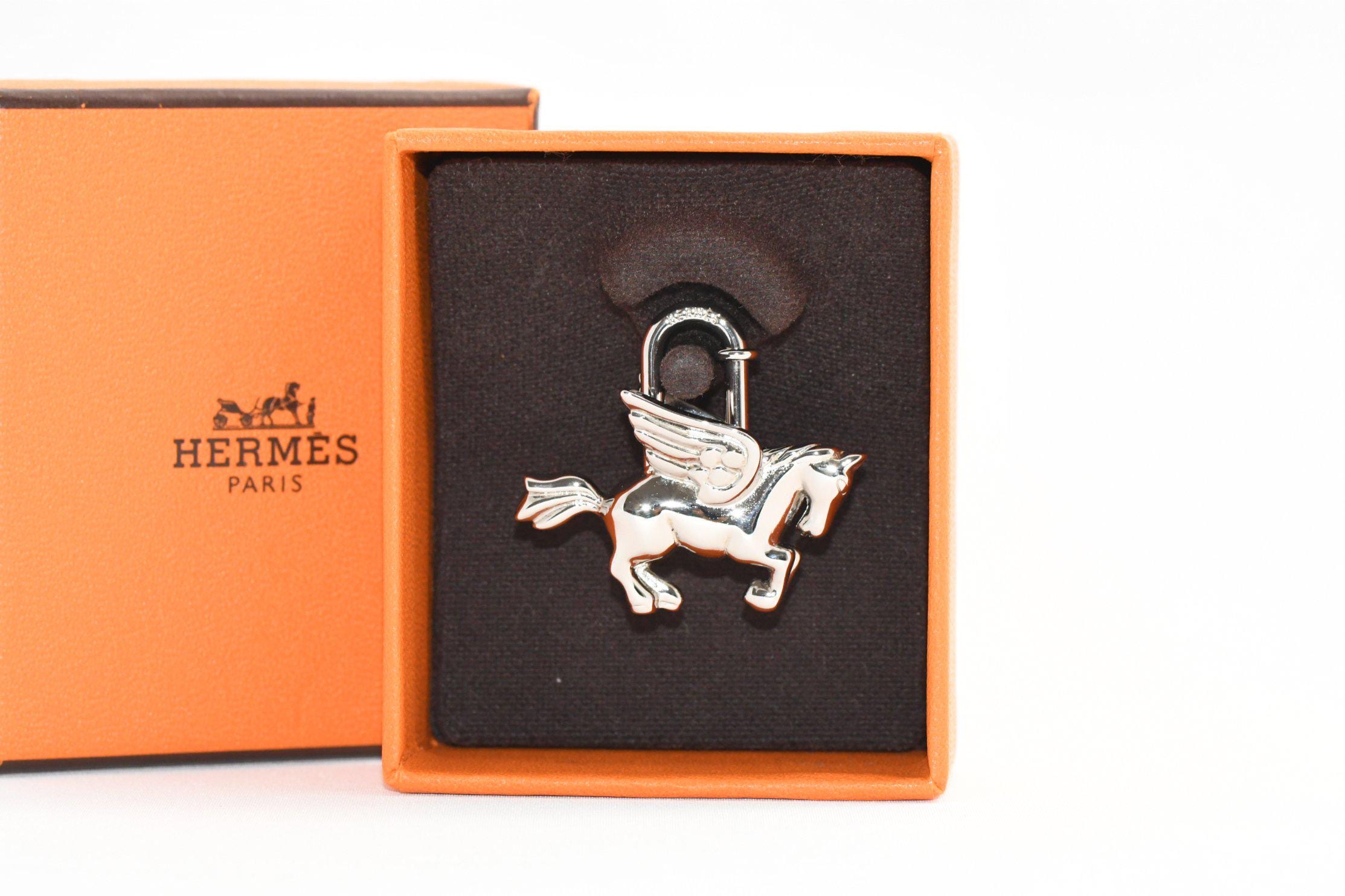 Hermes Cadena Silver Pegasus Horse Motif Bag Charm Lock MINT AU58