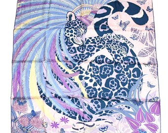 Hermes Scarf Jaguar Quetzal 90 Cm Christine Henry Silk Purple