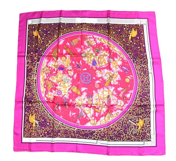 Hermes Scarf www hermes dot com 90 cm Christine Henry silk purple pink Carre 35″