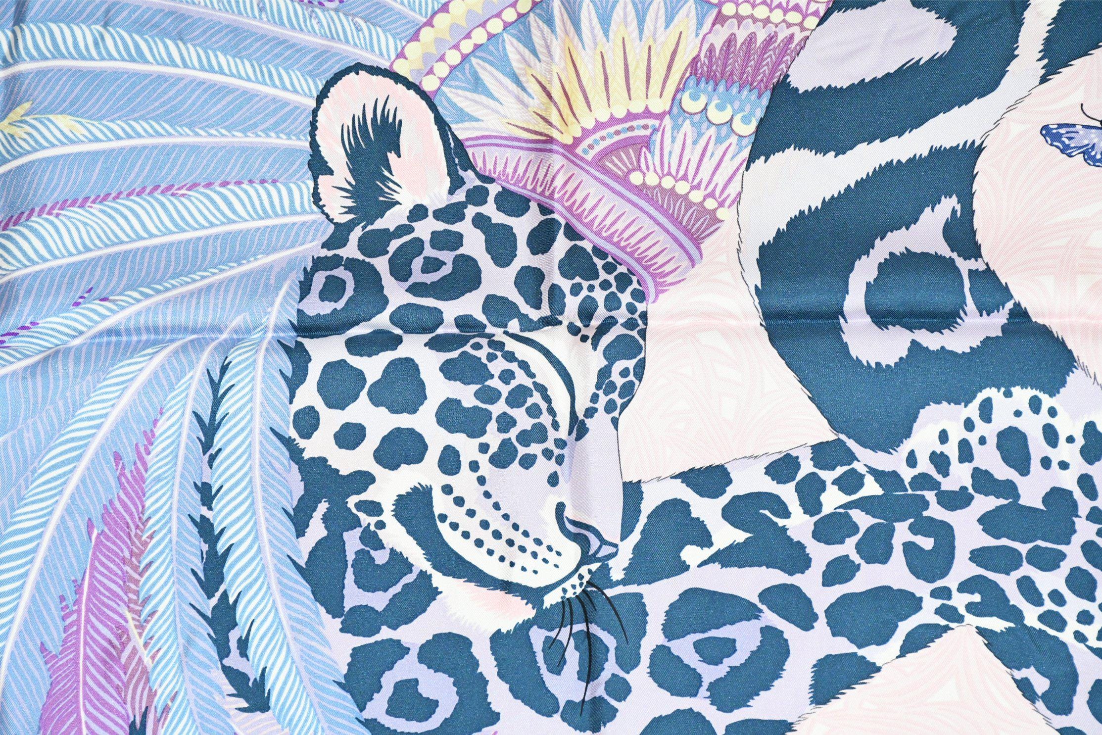 Hermes Scarf Jaguar Quetzal 90 Cm Christine Henry Silk Purple
