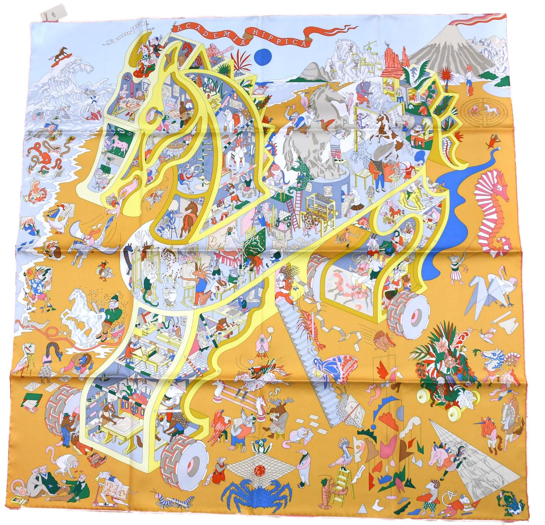 Hermes Scarf Academia Hippica 90 Cm Silk Orange Carre Horse