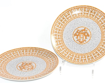 Hermes Mosaique au 24 Dessert Plate 21 cm Gold Set of 2 porcelain 8.75&quot;