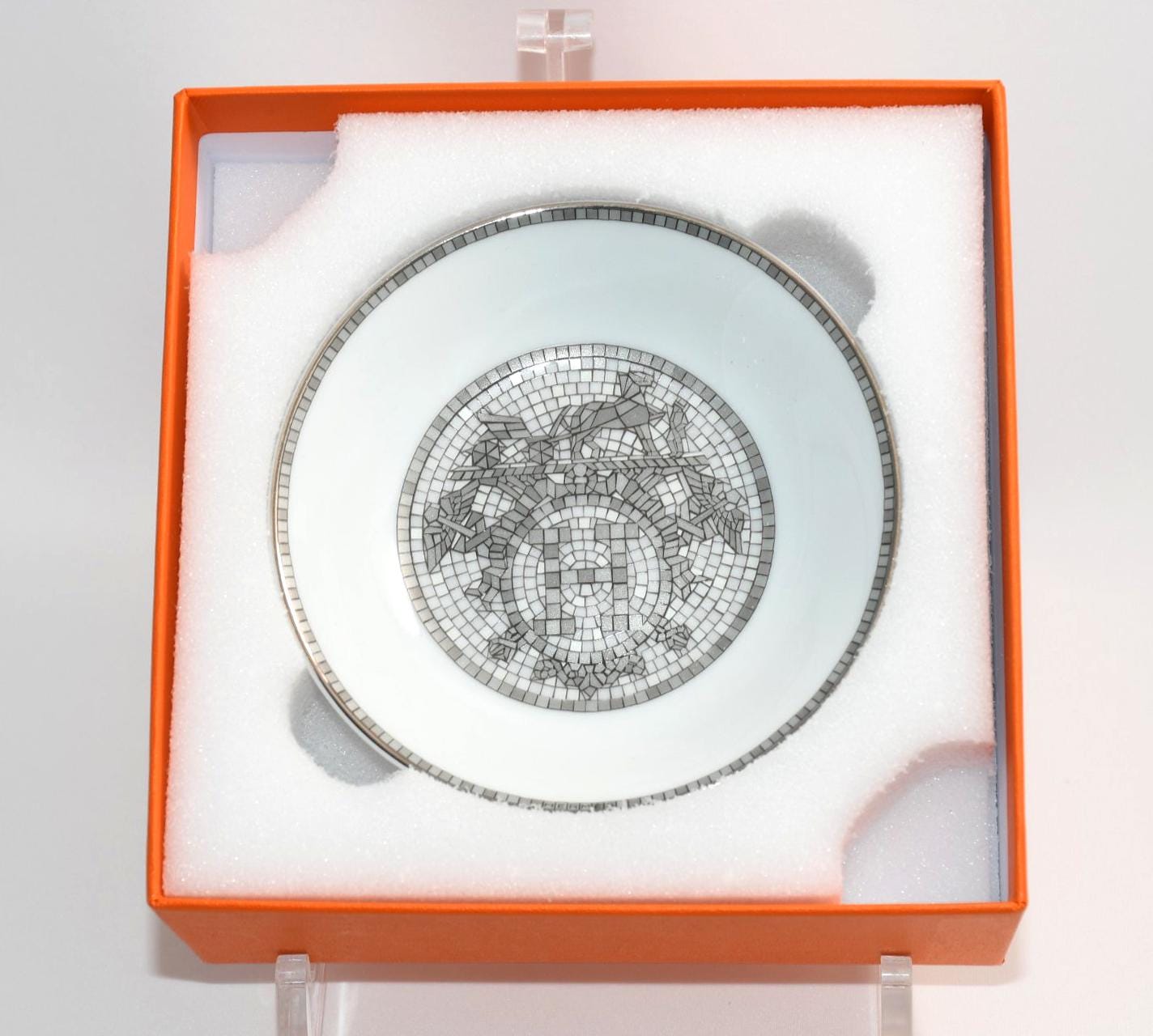 Hermes Mosaique Au 24 Sauce Plate 10 Cm Platinum Silver Soy Sauce