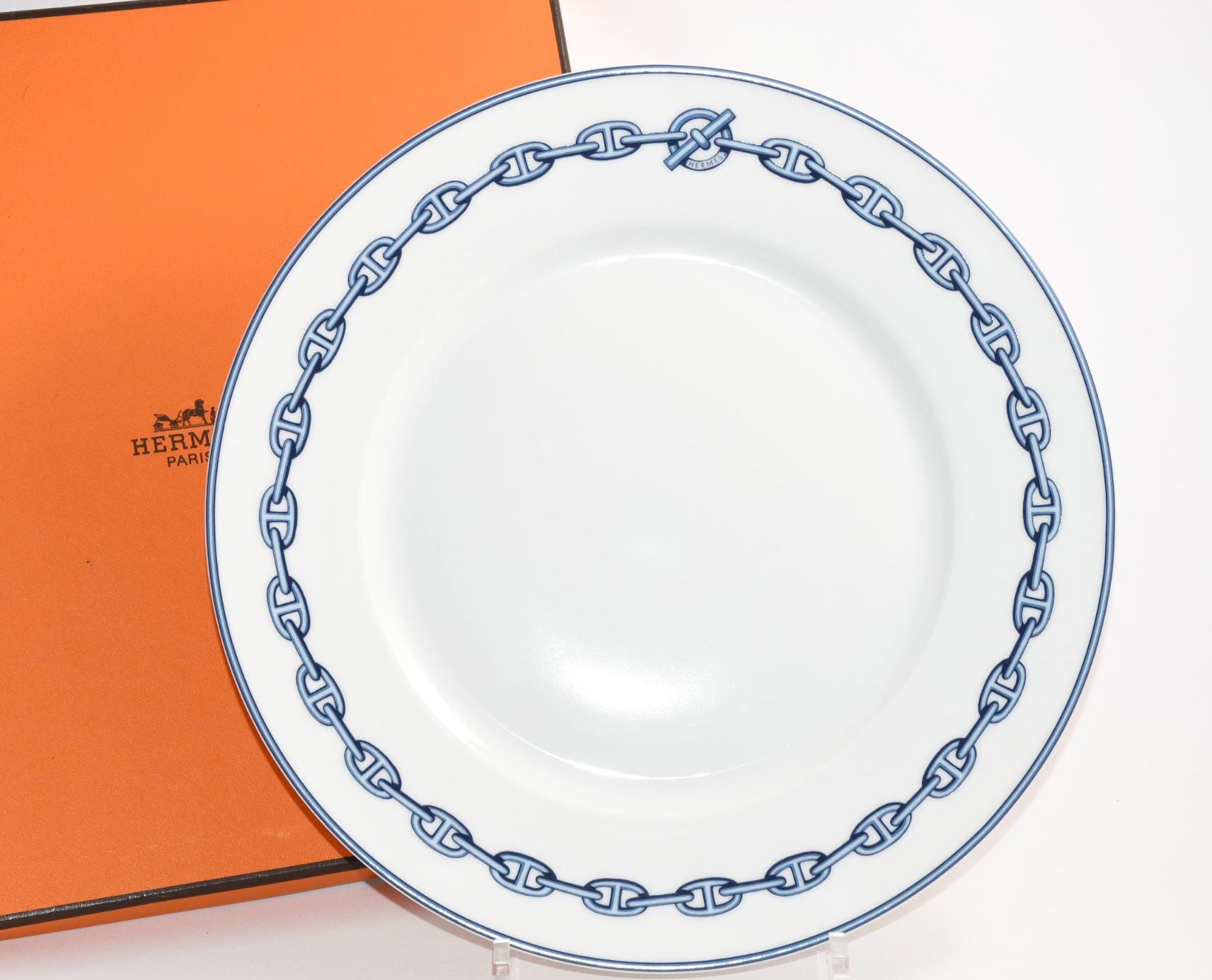 Hermes Chaine D'ancre Dinner Plate 27 Cm Blue Dinnerware 10.6” 061